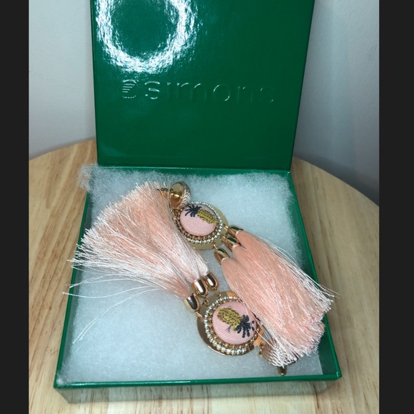 Pink pineapples velvet & tassel maxi earrings NWOT - Picture 2 of 5